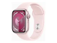 Apple Watch Series 9 (GPS) - 41 mm - pink aluminum smartklokke med sportsbånd - fluorelastomer - light pink - båndbredde: M/L - 64 GB - Wi-Fi, UWB, Bluetooth - 31.9 g