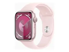 Apple Watch Series 9 (GPS) - 45 mm - pink aluminum smartklokke med sportsbånd - fluorelastomer - light pink - båndbredde: S/M - 64 GB - Wi-Fi, UWB, Bluetooth - 38.7 g