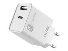Cellular Line ACHIPHUSB2PD20WW Str&#248;madapter - 15 watt - PD - 2 utgangskontakter (USB, 24 pin USB-C) - hvit