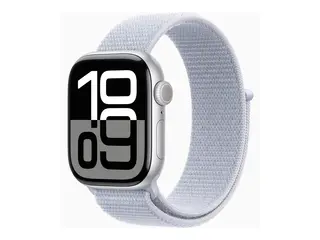 Apple Watch Series 10 (GPS + Cellular) - 42 mm s&#248;lvaluminium - smartklokke med sportssl&#248;yfe - myk dobbeltlagsnylon - bl&#229; sky - h&#229;ndleddst&#248;rrelse: 130-200 mm - 64 GB - LTE, Wi-Fi 4, UWB, Bluetooth - 4G - 29.3 g