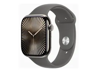 Apple Watch Series 10 (GPS + Cellular) - 46 mm naturlig titan - smartklokke med sportsb&#229;nd - fluorelastomer - steingr&#229; - b&#229;ndbredde: S/M - 64 GB - LTE, Wi-Fi 4, UWB, Bluetooth - 4G - 41.7 g