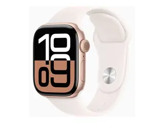 Apple Watch Series 10 (GPS + Cellular) - 42 mm rosegull aluminium - smartklokke med sportsb&#229;nd - fluorelastomer - lett rouge - b&#229;ndbredde: M/L - 64 GB - LTE, Wi-Fi 4, UWB, Bluetooth - 4G - 29.3 g
