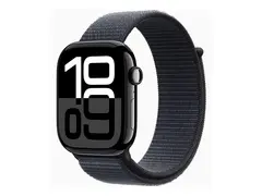 Apple Watch Series 10 (GPS + Cellular) 46 mm - jet svart aluminium - smartklokke med sportssl&#248;yfe - myk dobbeltlagsnylon - blekk - h&#229;ndleddst&#248;rrelse: 130-200 mm - 64 GB - LTE, Wi-Fi 4, UWB, Bluetooth - 4G - 35.3 g
