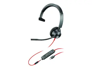 Poly Blackwire 3315-M - Blackwire 3300 series hodesett - on-ear - kablet - 3,5 mm jakk, USB-C - svart - Certified for Microsoft Teams