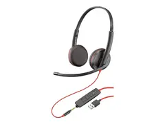 Poly Blackwire 3225 - Blackwire 3200 Series hodesett - on-ear - kablet - USB, 3,5 mm jakk - svart - Skype Certified, Avaya Certified, Cisco Jabber Certified