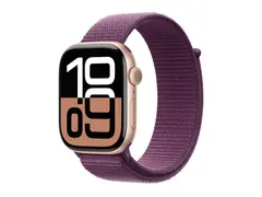 Apple Watch Series 10 (GPS + Cellular) 46 mm - rosegull aluminium - smartklokke med sportssl&#248;yfe - myk dobbeltlagsnylon - plomme - h&#229;ndleddst&#248;rrelse: 145-220 mm - 64 GB - LTE, Wi-Fi 4, UWB, Bluetooth - 4G - 35.3 g