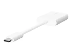 Belkin Connect Audio + Charge - USB-C til USB-C hodetelefoner / ladeadapter 24 pin USB-C hann til 24 pin USB-C hunn - 14 m - hvit - USB Power Delivery (60W)