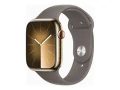 Apple Watch Series 9 (GPS + Cellular) - 45 mm gyllen rustfritt stål - smartklokke med sportsbånd - fluorelastomer - clay - båndbredde: S/M - 64 GB - Wi-Fi, LTE, UWB, Bluetooth - 4G - 51.5 g