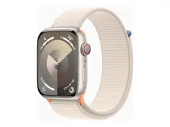 Apple Watch Series 9 (GPS + Cellular) - 45 mm stjernelysaluminium - smartklokke med sportssløyfe - myk dobbeltlagsnylon - stjernelys - 64 GB - Wi-Fi, LTE, UWB, Bluetooth - 4G - 39 g