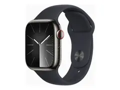 Apple Watch Series 9 (GPS + Cellular) - 41 mm rustfritt grafittstål - smartklokke med sportsbånd - fluorelastomer - midnatt - båndbredde: S/M - 64 GB - Wi-Fi, LTE, UWB, Bluetooth - 4G - 42.3 g