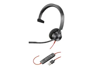 Poly Blackwire 3315-M - Blackwire 3300 series hodesett - on-ear - kablet - 3,5 mm jakk, USB-A - svart - Certified for Microsoft Teams