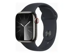 Apple Watch Series 9 (GPS + Cellular) 41 mm - rustfritt grafittst&#229;l - smartklokke med sportsb&#229;nd - fluorelastomer - midnatt - b&#229;ndbredde: M/L - 64 GB - Wi-Fi, Bluetooth, UWB, LTE - 4G - 42.3 g