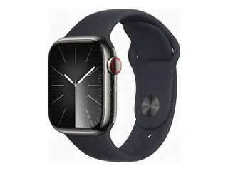 Apple Watch Series 9 (GPS + Cellular) 41 mm - rustfritt grafittst&#229;l - smartklokke med sportsb&#229;nd - fluorelastomer - midnatt - b&#229;ndbredde: M/L - 64 GB - Wi-Fi, Bluetooth, UWB, LTE - 4G - 42.3 g
