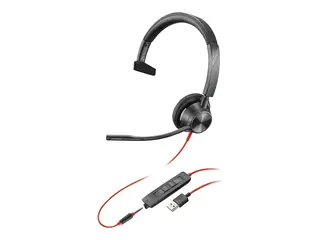 Poly Blackwire 3315 - Blackwire 3300 series hodesett - on-ear - kablet - 3,5 mm jakk, USB-A - svart