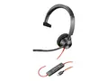 Poly Blackwire 3310 - Blackwire 3300 series hodesett - on-ear - kablet - USB-A - svart - Certified for Microsoft Teams, UC-sertifisert