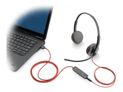 Poly Blackwire 3225 - Blackwire 3200 Series hodesett - on-ear - kablet - 3,5 mm jakk, USB-C - svart - Certified for Skype for Business, Cisco Jabber Certified, Avaya Certified, UC-sertifisert