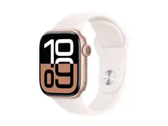 Apple Watch Series 10 (GPS) - 42 mm rosegull aluminium - smartklokke med sportsb&#229;nd - fluorelastomer - lett rouge - b&#229;ndbredde: S/M - 64 GB - Wi-Fi 4, UWB, Bluetooth - 30 g