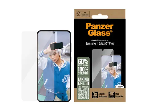 PanzerGlass - Skjermbeskyttelse for mobiltelefon ultrabred passform - glass - for Samsung Galaxy S25+