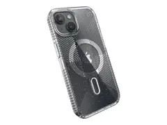Speck Presidio Lux - Baksidedeksel for mobiltelefon MagSafe-samsvar - hard polykarbonat, bl&#248;t termoplastpolyuretan (TPU) - clear/platinum glitter - for Apple iPhone 13, 14, 15
