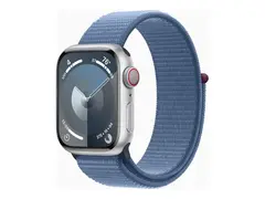 Apple Watch Series 9 (GPS + Cellular) - 41 mm sølvaluminium - smartklokke med sportssløyfe - myk dobbeltlagsnylon - winter blue - 64 GB - Wi-Fi, LTE, UWB, Bluetooth - 4G - 32.1 g