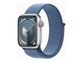 Apple Watch Series 9 (GPS + Cellular) 41 mm - s&#248;lvaluminium - smartklokke med sportssl&#248;yfe - myk dobbeltlagsnylon - vinterbl&#229; - 64 GB - Wi-Fi, Bluetooth, UWB, LTE - 4G - 32.1 g