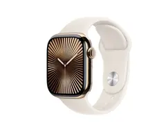 Apple Watch Series 10 (GPS + Cellular) 42 mm - gull titan - smartklokke med sportsb&#229;nd - fluorelastomer - stjernelys - b&#229;ndbredde: S/M - 64 GB - LTE, Wi-Fi 4, UWB, Bluetooth - 4G - 34.4 g