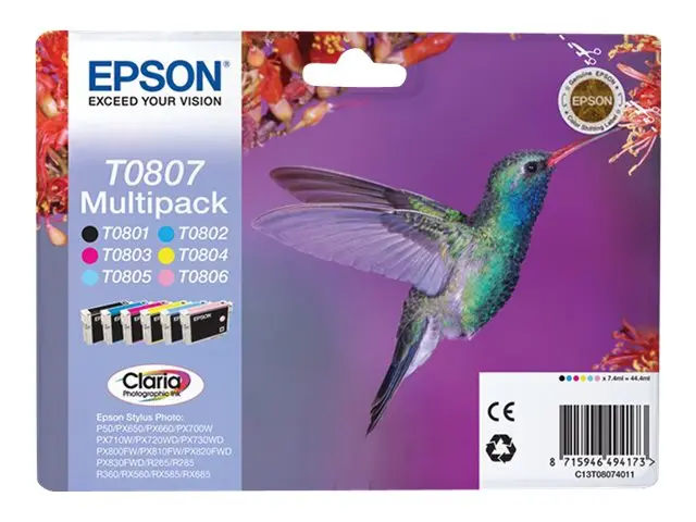 Epson T0807 Multipack - Svart, gul, cyan, magenta, lys magenta, ly...