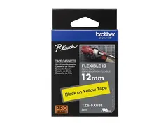 Brother TZe-FX631 - Svart p&#229; gult Rull (1,2 cm x 8 m) 1 kassett(er) fleksibel ID-tape - for Brother PT-D210, D600, H110; P-Touch PT-1005, D410, D450, D460, D610, E310, E550, H110