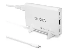 DICOTA - Strømadapter - universal - 65 watt PD 3.0, QC 4.0+ - 3 utgangskontakter (2 x USB-C, USB) - på kabel: USB-C - hvit