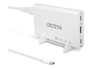 DICOTA - Strømadapter - universal - 65 watt PD 3.0, QC 4.0+ - 3 utgangskontakter (2 x USB-C, USB) - på kabel: USB-C - hvit