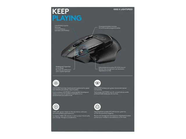 Logitech G G502 X LIGHTSPEED - Mus optisk 8 knapper trådløs 2.4 GH...
