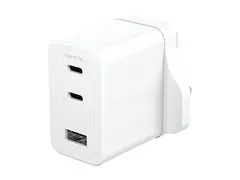 empower by PanzerGlass - Strømadapter - turbo, UK plug 70 watt - Power Delivery 3.1 - 3 utgangskontakter (2 x USB-C, USB-type A) - sølvhvit