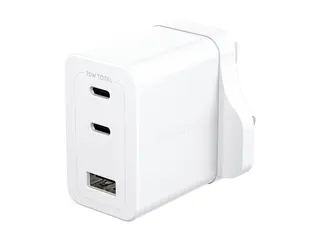 empower by PanzerGlass - Strømadapter - turbo, UK plug 70 watt - Power Delivery 3.1 - 3 utgangskontakter (2 x USB-C, USB-type A) - sølvhvit