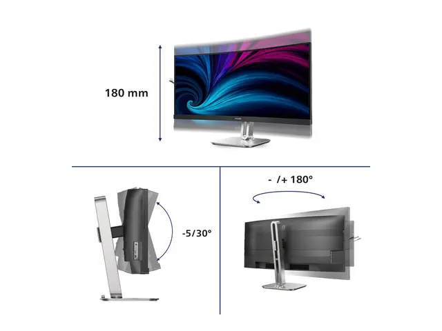 Philips 34B2U5900C - 5000 Series - LED-skjerm kurvet - USB - 34" - 5120 x 2160 WUHD @ 120 Hz - VA - 450 cd/m² - 3000:1 - DisplayHDR 400 - 2 ms - 2xHDMI, DisplayPort, USB-C - høyttalere - koksgrå, sølv (stativ) 