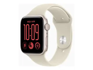 Apple Watch SE 3 (GPS) - 44 mm - stjernelysaluminium smartklokke med sportsbånd - gummi - sand - båndbredde: M/L - 64 GB - Wi-Fi 4, Bluetooth - 32.9 g