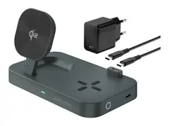4smarts Trident - Tr&#229;dl&#248;st ladestativ Qi2 + AC-str&#248;madapter - 25 watt - 1 A - 2 utgangskontakter (24 pin USB-C) - gr&#229;