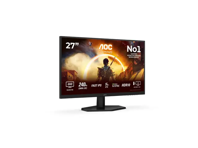 AOC Gaming Q27G42ZE - LED-skjerm - gaming 27" - 2560 x 1440 QHD @ 240 Hz - Fast IPS - 300 cd/m² - HDR10 - 0.3 ms - HDMI, DisplayPort 