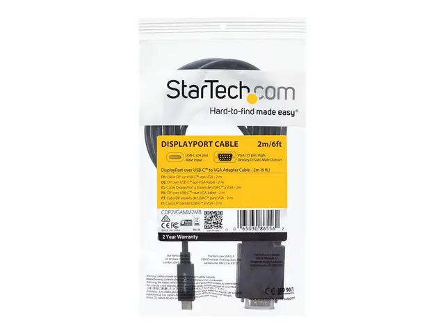 StarTech.com 6ft (2m) USB C to VGA Cable, 1920x1200/1080p Type Vid...