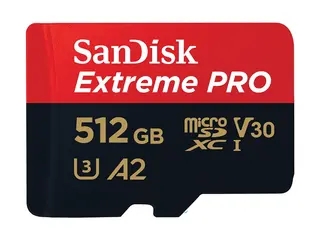 SanDisk Extreme Pro - Flashminnekort (microSDXC til SD-adapter inkludert) 512 GB - A2 / Video Class V30 / UHS-I U3 / Class10 - microSDXC UHS-I