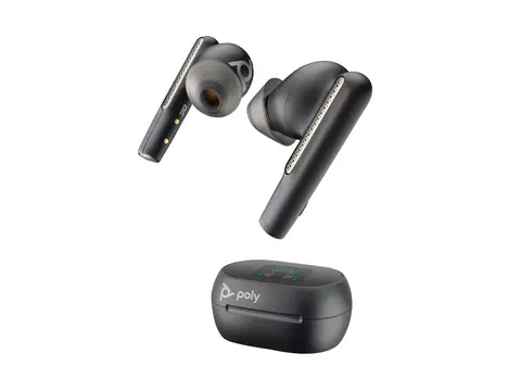 HP Poly Voyager Free 60+ - True wireless-hodetelefoner med mikrofon i øret - Bluetooth - aktiv støydemping - USB-C via Bluetooth-adapter, 3,5 mm jakk - karbon sort - Certified for Zoom Rooms