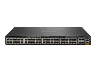 HPE Aruba 6300M - Switch - L3 - Styrt - 48 x 10/100/1000 + 4 x 1 Gigabit / 10 Gigabit / 25 Gigabit / 50 Gigabit SFP56 (opplink / stabling) front og side til bakside - rackmonterbar