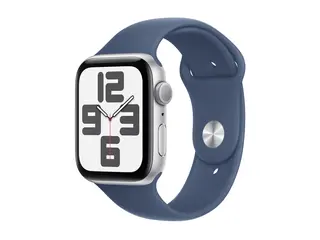 Apple Watch SE (GPS) - 2. generasjon - 44 mm s&#248;lvaluminium - smartklokke med sportsb&#229;nd - fluorelastomer - denim - b&#229;ndbredde: M/L - 32 GB - Wi-Fi 4, Bluetooth - 32.9 g