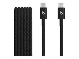 Beats - USB-kabel - 24 pin USB-C (hann) til 24 pin USB-C (hann) USB 2.0 - 1.5 m - flettet kabel, Hurtiglading opptil 60W, forsterket design - svart bolt (en pakke 2)