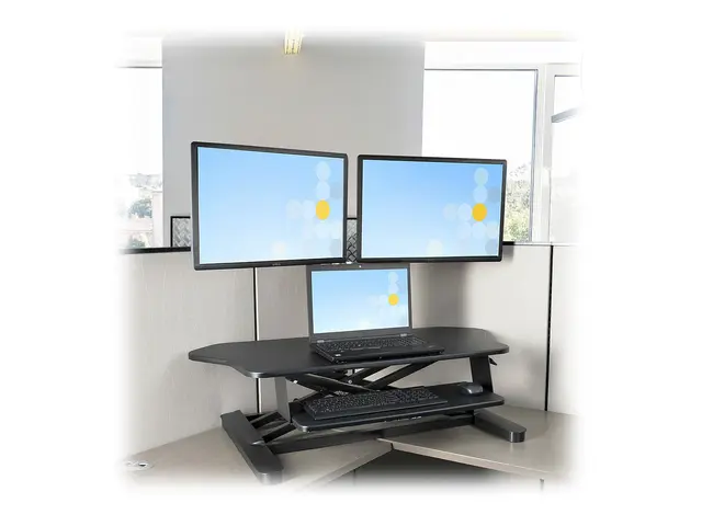 StarTech.com Corner Sit Stand Desk Converter with Keyboard Tray, L...