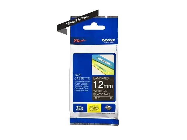Brother TZe-335 - Standardklebemiddel hvitt på svart Rull (1,2 cm ...