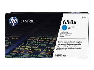 HP 654A - Cyan - original - LaserJet - tonerpatron (CF331A) for Color LaserJet Enterprise M651dn, M651n, M651xh; Color LaserJet Managed M651dnm, M651xhm