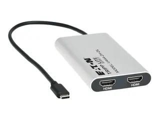 Eaton Tripp Lite Series USB-C Adapter, Dual Display 4K 60 Hz HDMI, 100W PD Passthrough, Silver - Video adapter - TAA-samsvar - 24 pin USB-C hann til HDMI hunn - 30 cm - s&#248;lv - st&#248;tte for Power Delivery 3.0, 4K 60Hz st&#248;tte