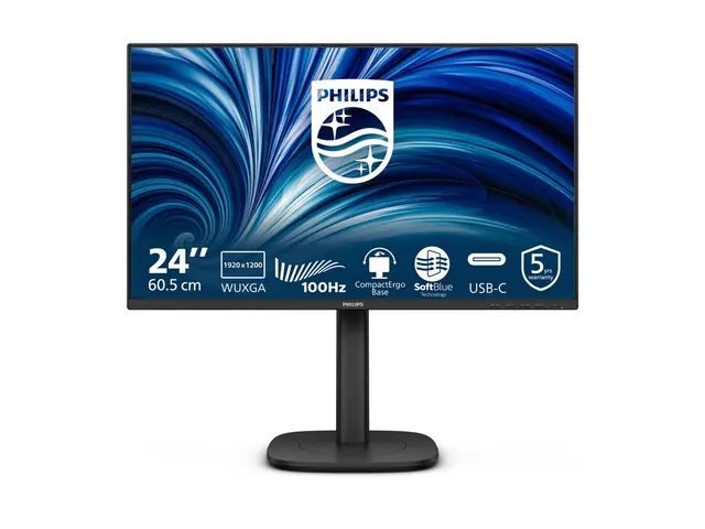 Philips 24B2N3200D - 3000 Series LED-skjerm - 24" - 1920 x 1200 WUXGA @ 100 Hz - IPS - 300 cd/m² - 1500:1 - 4 ms - HDMI, VGA, DisplayPort - høyttalere - svart 