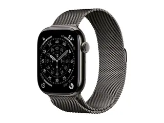 Apple Watch Series 11 (GPS + Cellular) - 46 mm skifer titan - smartklokke med fint strikket l&#248;kke - nett av rustfritt st&#229;l - skifer - b&#229;ndbredde: M/L - 64 GB - LTE, Wi-Fi 4, UWB, Bluetooth - 5G - 43.1 g