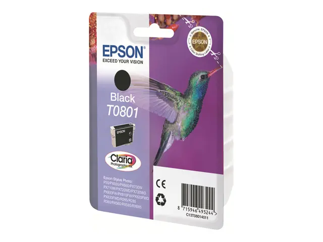 Epson T0801 - 7.4 ml - svart - original - blister - blekkpatron - ...